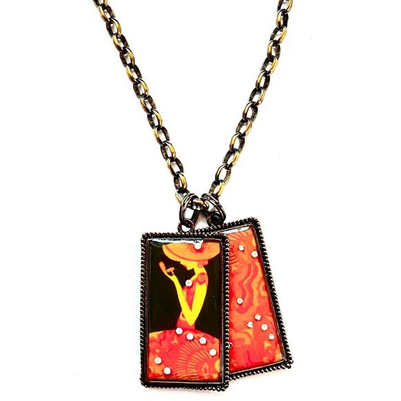 Vintage Chain Necklace with Red/Pink Pendant - Picture 2 of 3